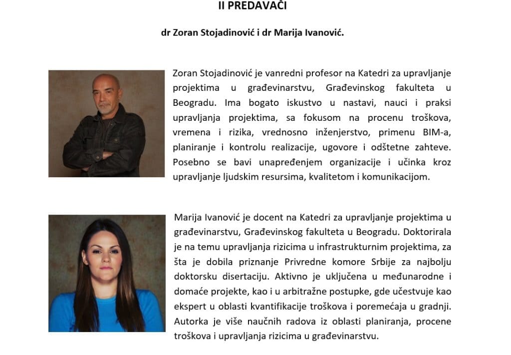 ACES-GRF: Upravljanje rizicima na građevinskim projektima, 14-15. oktobar 2025. godine 1 Predavaci 1