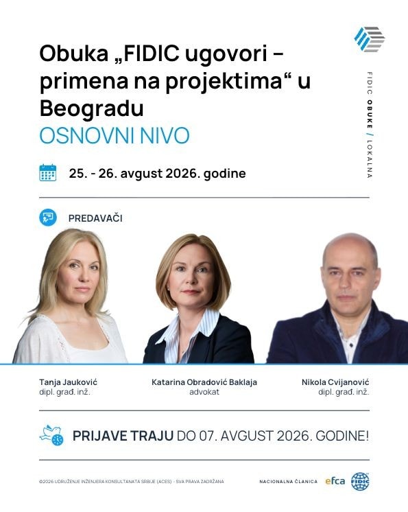 Obuka: FIDIC Ugovori – Primena na projektima, 25–26. avgusta 2026. godine u Beogradu 1 fidic avgust